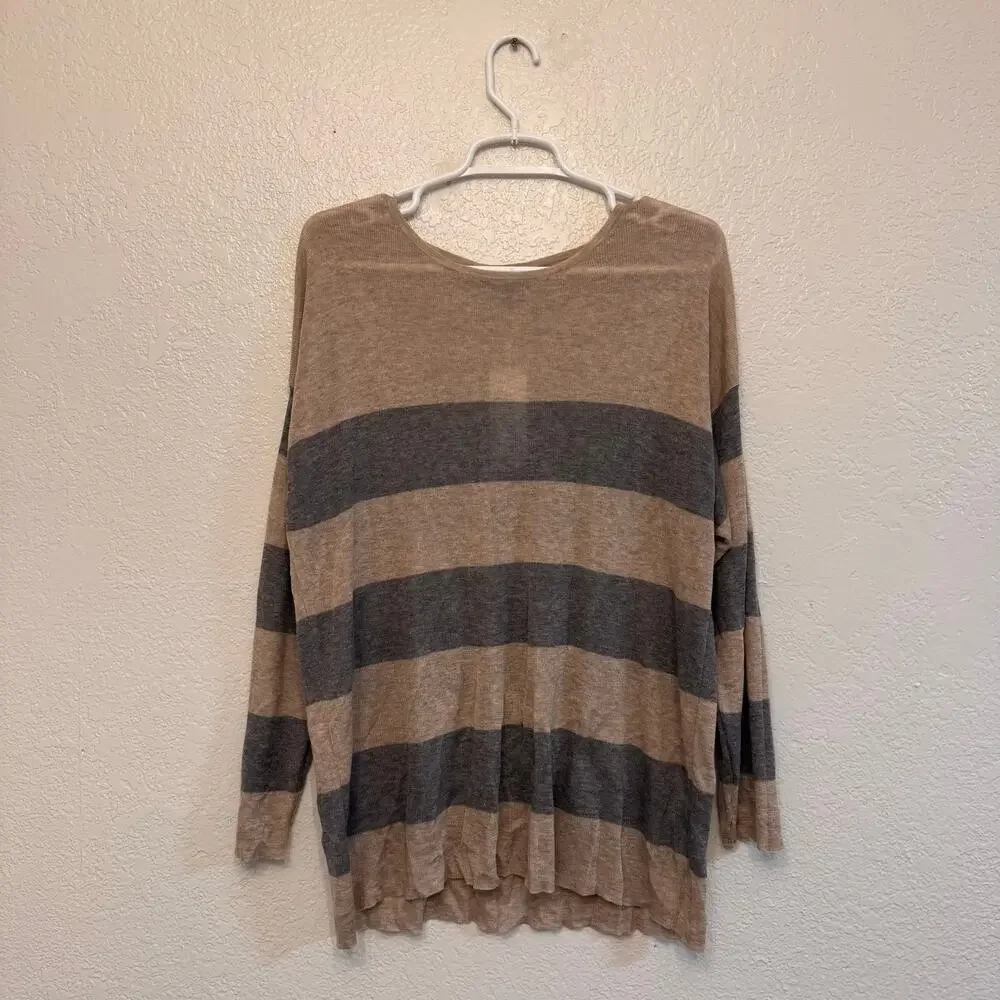 NWT Eileen Fisher Woman Tencel Merino Rib Stripe Boxy Top 1X Semi Sheer
